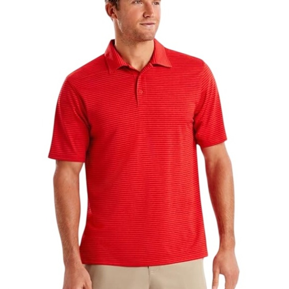 PGA Tour Men's XXL Airflux Striped Golf Polo Shirt Orange Polyester